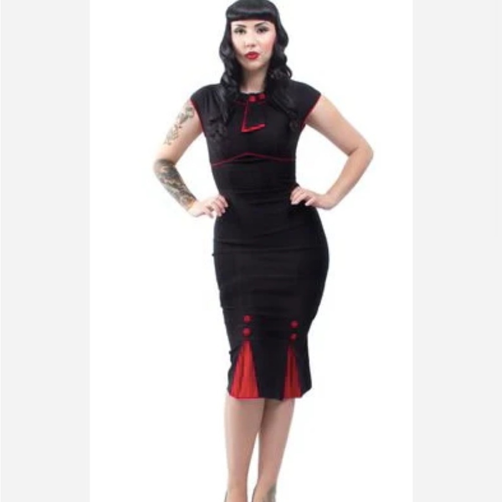Stop Staring! Bombshell Fitted Sheath in Black Red Stretch Wiggle Dress Small